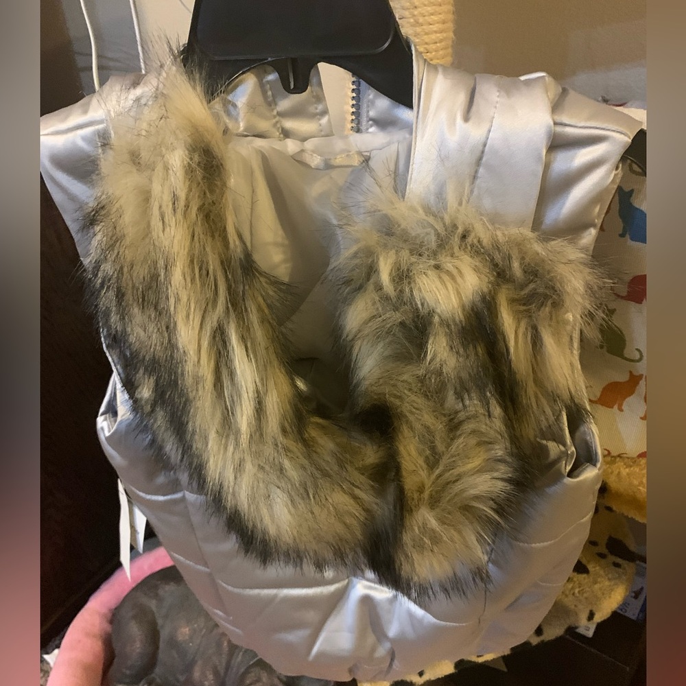 $10 Silver puffer vest with detachable fur - Picture 2 of 5